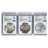 1921 Morgan, 1921 Peace & 2021 Silver Eagle