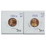 1934 & 1934-D  Lincoln Cents   MS