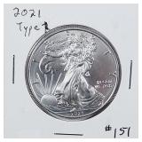 2021  Type I  $1 Silver Eagle   Spots
