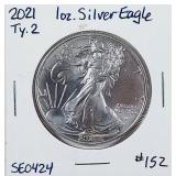 2021  Type 2  $1 Silver Eagle   Spots