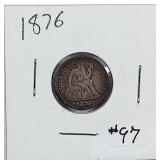 1876  Seated Liberty Dime   G+