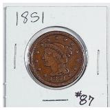 1851  Large Cent   VG