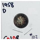 1958-D  Mercury Dime   AU  "Color"
