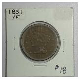 1851  Braided Hair Large Cent   VF