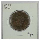 1853  Braided Hair Large Cent   XF-AU