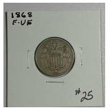 1868  Shield Nickel   F-VF