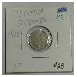 1918  Canadian 5 Cents   XF