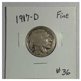 1917-D  Buffalo Nickel   F