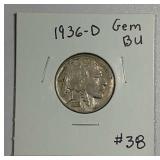1936-D  Buffalo Nickel   Gem BU