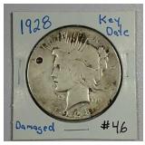 1928  Peace Dollar  "Key date"   damaged