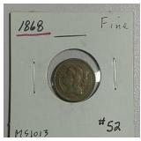 1868  Three Cent Nickel   F