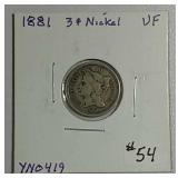 1881  Three Cent Nickel   VF