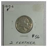 1917-S  2 Feather  Buffalo Nickel   F
