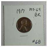 1917  Lincoln Cent   MS-64 BR