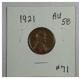 1921  Lincoln Cent   AU-58