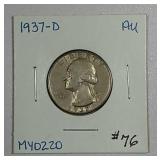 1937-D  Washington Quarter   AU