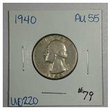 1940  Washington Quarter   AU-55