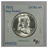 1955  Franklin Half Dollar  "Bugs Bunny"  Ch BU-64