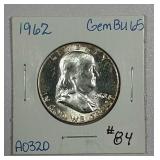 1962  Franklin Half Dollar   Gem BU-65