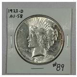 1923-D  Peace Dollar   AU-58