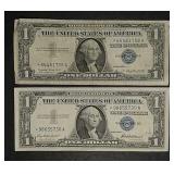 2  Series 1957  $1 Silver Certificates  Star - A