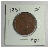 1851  Braided Hair Large Cent   XF