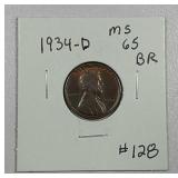1934-D  Lincoln Cent   MS-65 BR