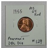 1955  Lincoln Cent  MS-64 RD   Poorman