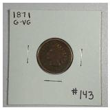 1871  Indian Head Cent   G-VG