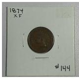 1874  Indian Head Cent   XF