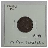 1908-S  Indian Head Cent   F+