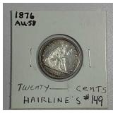 1876  Twenty Cents   AU-58   Hairlines