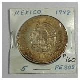 1948  Mexico  5 Pesos  AU+   .8680 asw.
