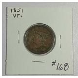 1851  Braided Hair Half Cent   VF+