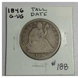 1846  Tall date  Seated Liberty Half Dollar   G-VG