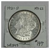 1921-D  Morgan Dollar   MS-62