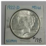 1922-D  Peace Dollar   MS-61