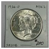 1926-D  Peace Dollar   MS-62
