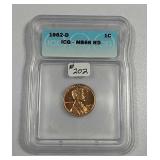 1962-D  Lincoln Cent   ICG MS-66 RD
