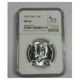 1965 SMS  Kennedy Half Dollar   NGC MS-66
