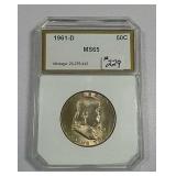 1961-D  Franklin Half Dollar   PCI MS-65