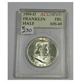 1959-D  Franklin Half Dollar   Accugrade MS-65 FBL
