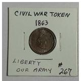 1863  Civil War Token   Liberty   Our Army