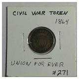 1864  Civil War Token    Union for Ever