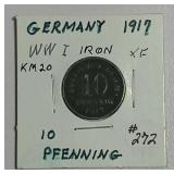 1917  German  10 Pfenning  XF    Iron