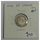 1914  Canada  5 Cents   AU+