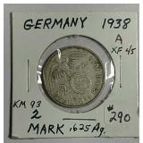 1938-A  Germany  2 Mark  XF-45   .1608 asw.