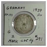 1939-G  Germany  2 Mark   AU   .1608 asw.