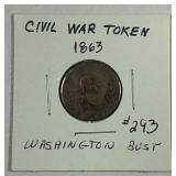 1863  Civil War Token   Washington Bust