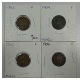 1903, 1904, 1905 & 1906  Indian Head Cents  F